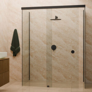 Glazen douchecabine met schuifdeur en zwart profiel